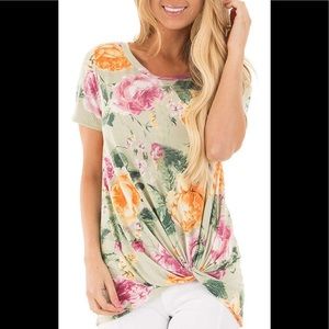 Lime lush boutique floral tee with front knot